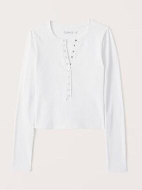 Abercrombie & Fitch White Ribbed Snap-Front Long Sleeve Top